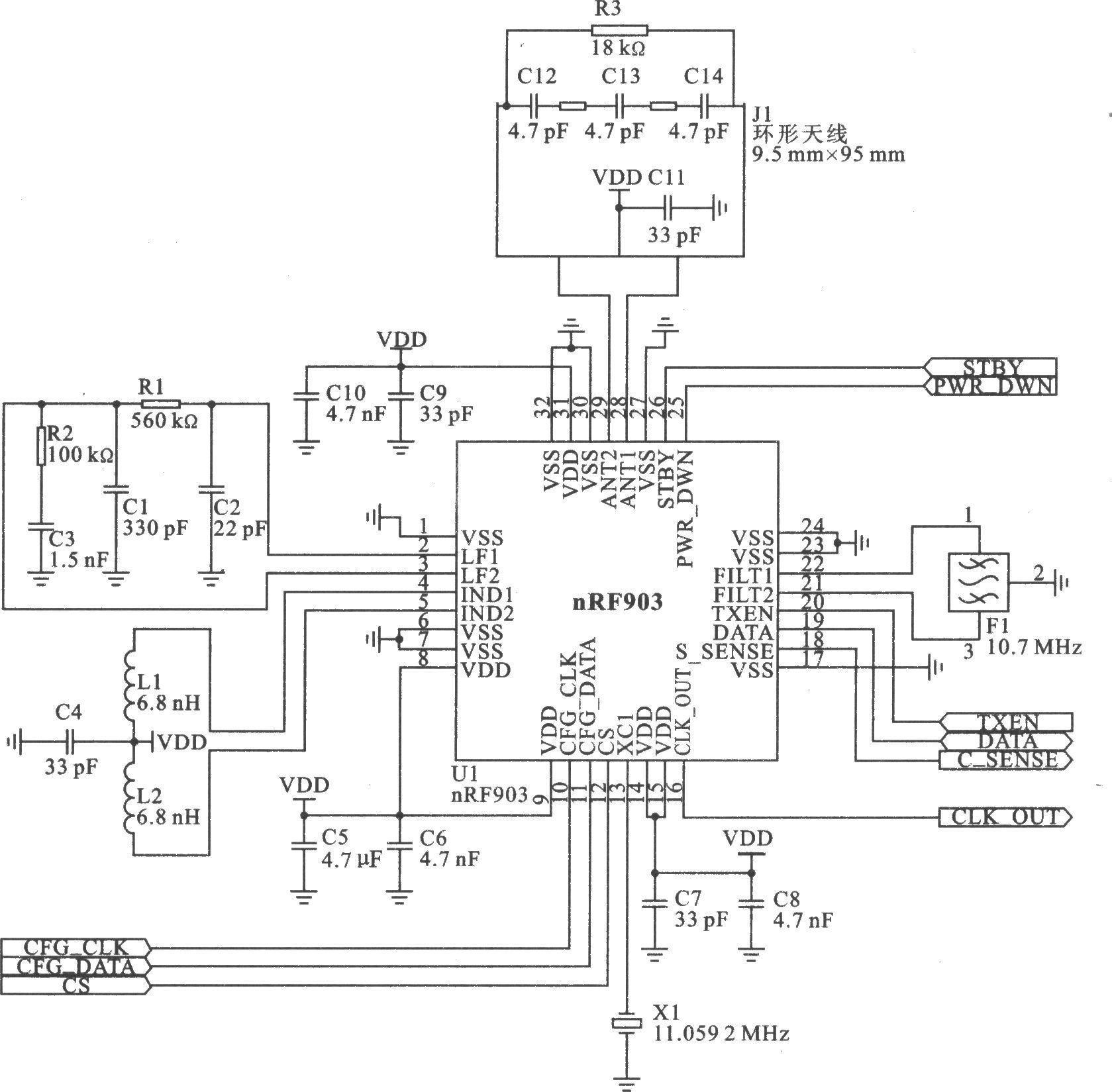 nRF903 GMSK/GFSK 950～430 MHz收发器