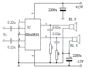 TDA1521 two-channel power amplifier OTL connection method and OCL connection method TDA1521 AMPLIFIER