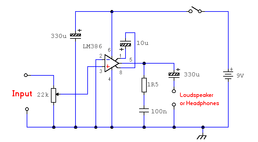 325mW small amplifier circuit based on LM386