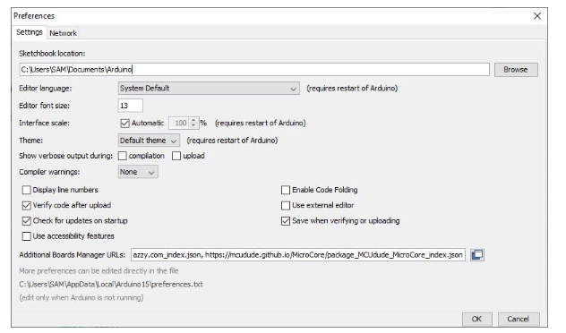 Additional Board Manager URL, ArduinoIDE Preferences section