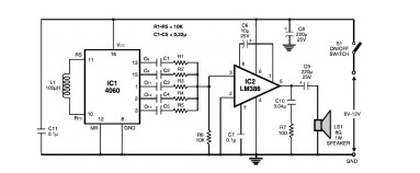 Schematic diagram of multi-tone siren alarm circuit