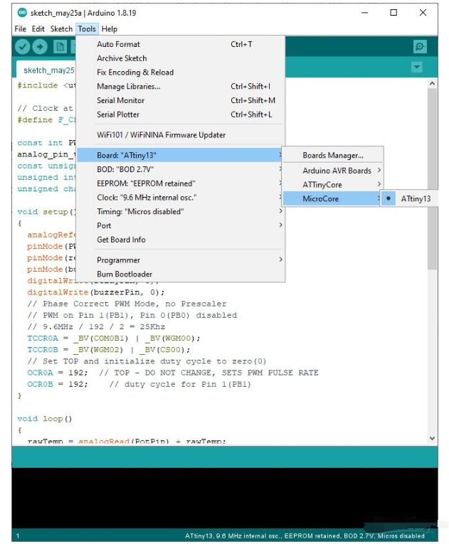 MicroCore library to support ATtiny13MCU