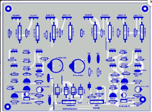 00W RMS stereo power amplifier top PCB design