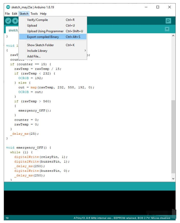 Generate HEX file in ArduinoIDE