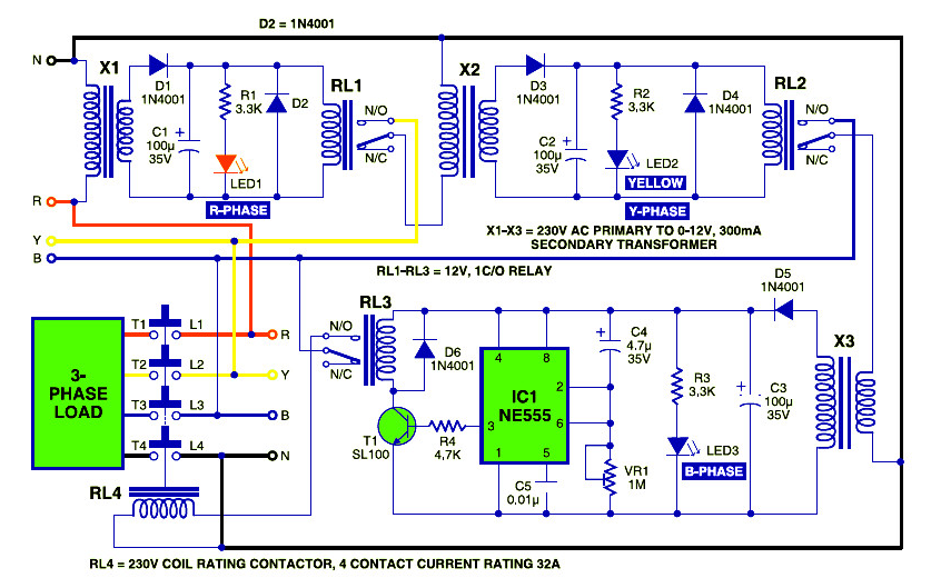 Three-phase power electronic and electrical protector circuit