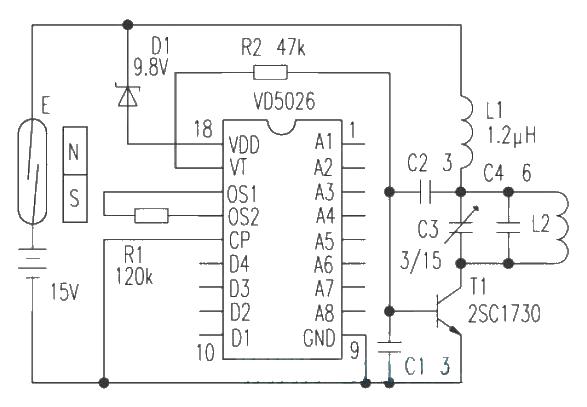 Circuit diagram of miniature wireless alarm transmitter