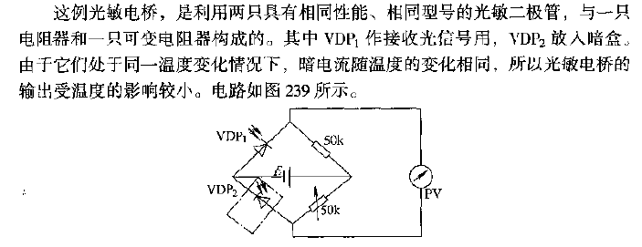 Photodiode photosensitive bridge temperature control circuit