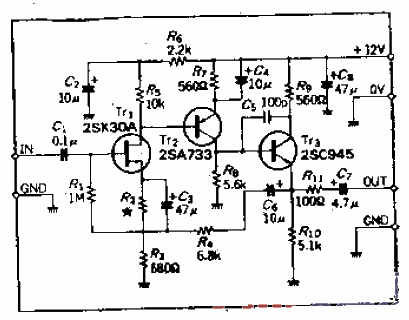 Discrete components high input impedance preamplifier