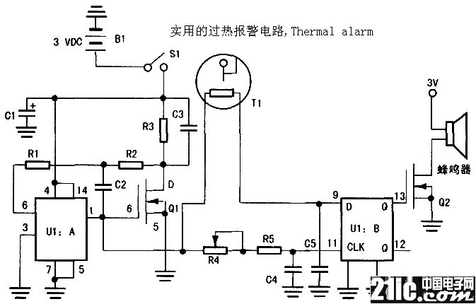 Practical overheating alarm circuit