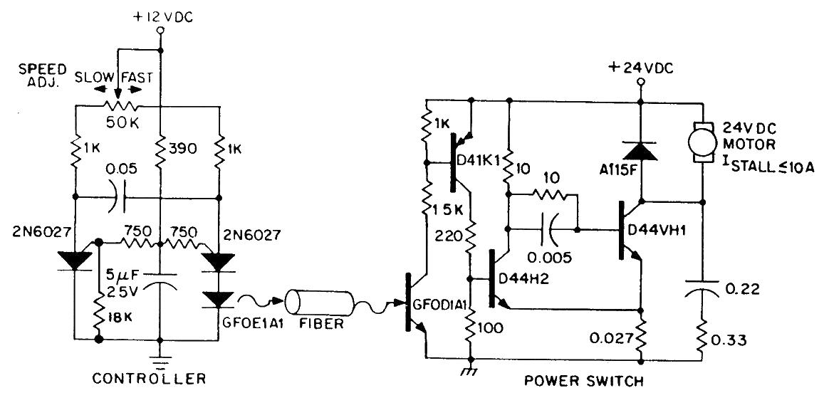 DC variable speed motor circuit diagram controlled by optical fiber