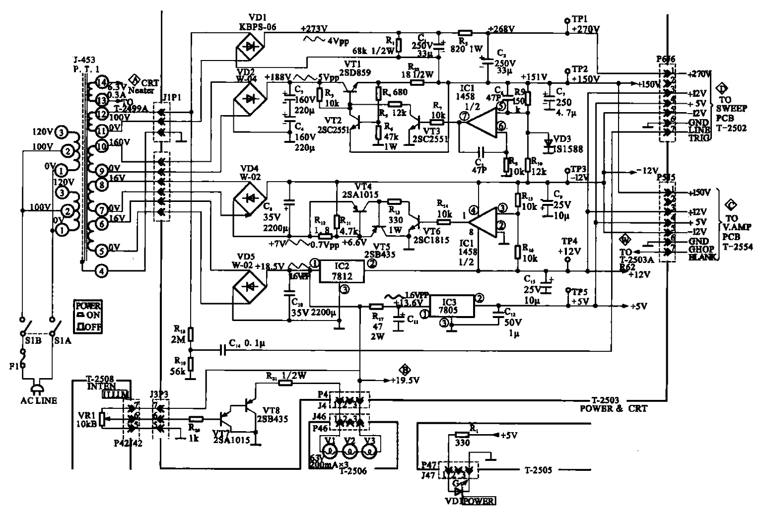 46.<strong>Power supply circuit of LBO-522 type<strong>Dual trace oscilloscope</strong>.gif