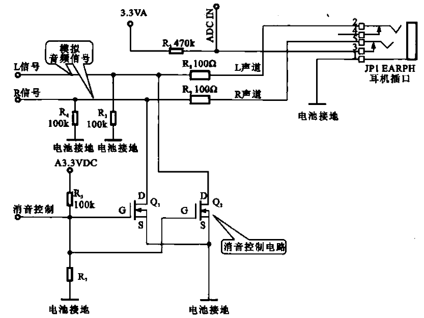 Headphone circuit using field effect tube as muffler tube