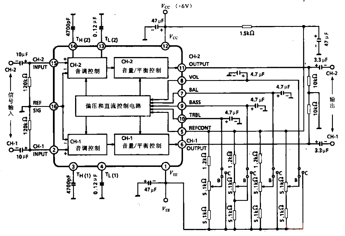 Two-channel audio signal conditioning circuit