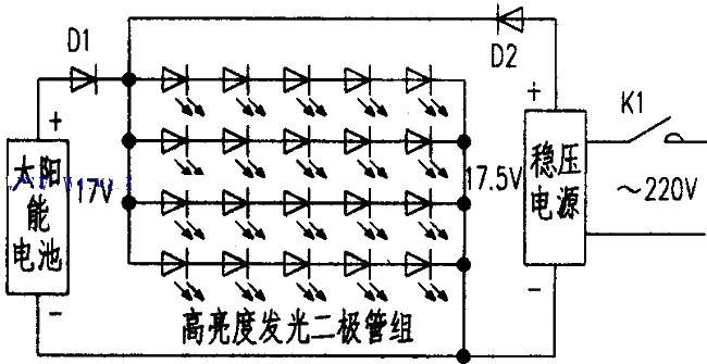 LED light circuit diagram powered by solar cells