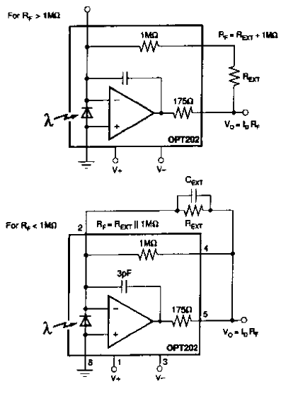 <strong>Circuit diagram</strong> of OPT202 using external feedback <strong>resistor</strong>.gif