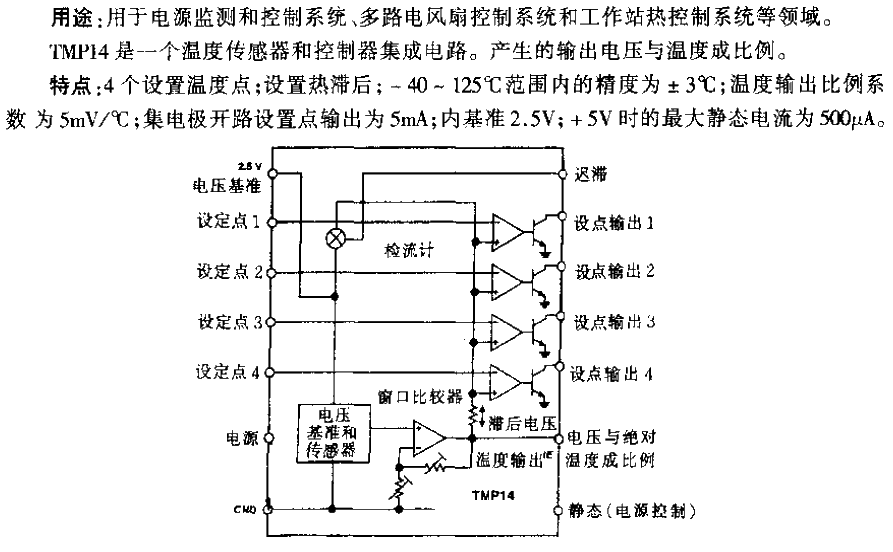 TMP14 sensor 4-point setting temperature monitoring and control circuit