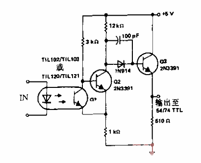 Optocouplers and discrete Schmitt triggers used to drive 54/74 TIL circuits