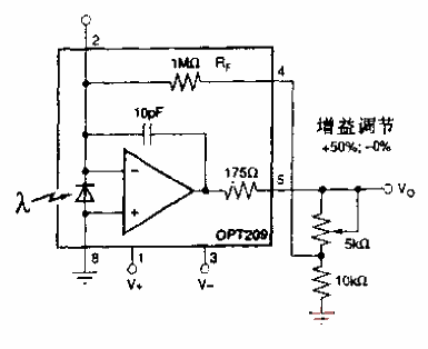 OPT209 gain adjustment circuit