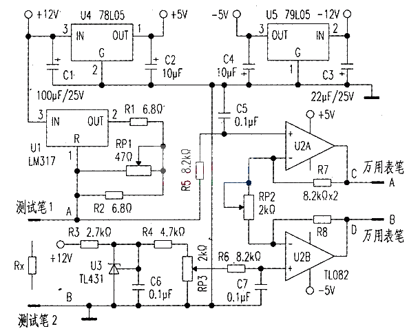 Resistance measurement circuit schematic diagram