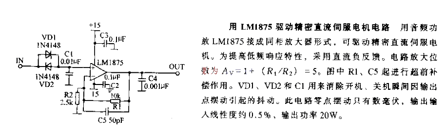 Using LM1875 to drive precision DC servo motor circuit