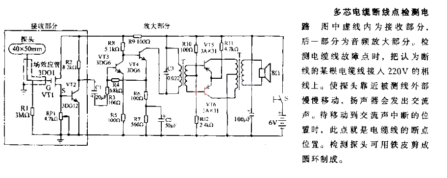 Multi-core cable break point detection circuit