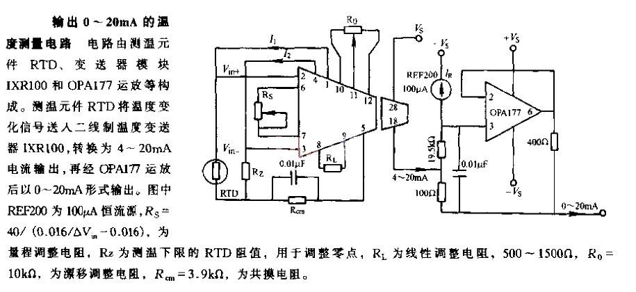 Temperature measurement circuit with 0~20mA output