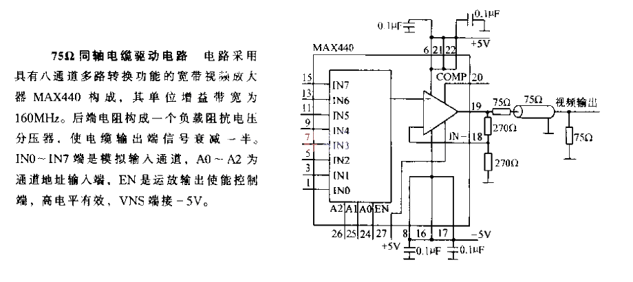 75Ω coaxial cable drive circuit