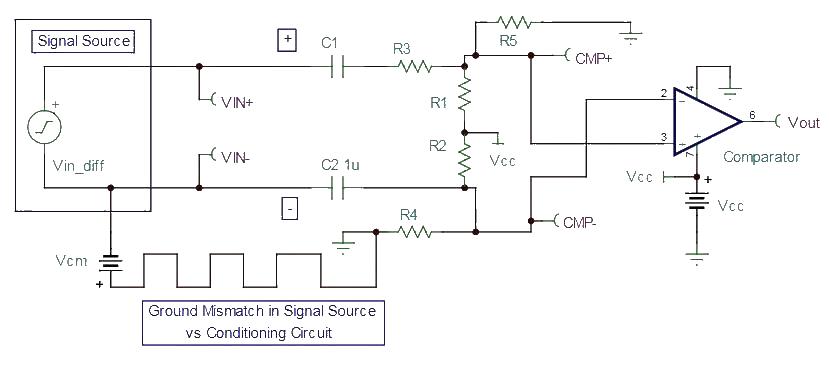 TLV3501 comparator circuit design: AC coupled single supply comparator