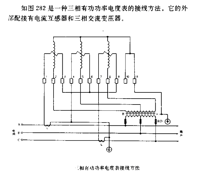 Three-phase power meter wiring method