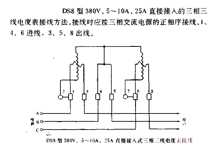 DS8 type 380V, 5-10A, 25A direct access type<strong>three-phase three-wire</strong><strong>watt-hour meter</strong><strong>wiring</strong>.gif