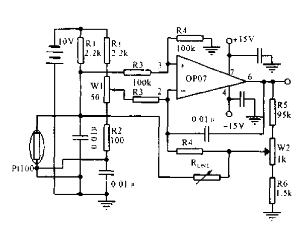 Linearized bridge temperature measurement circuit