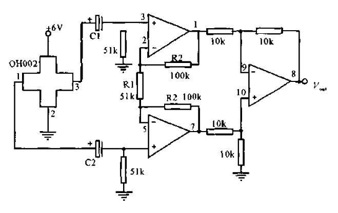 AC <strong>amplification circuit</strong> composed of three <strong>Operation Amplifiers</strong>.gif