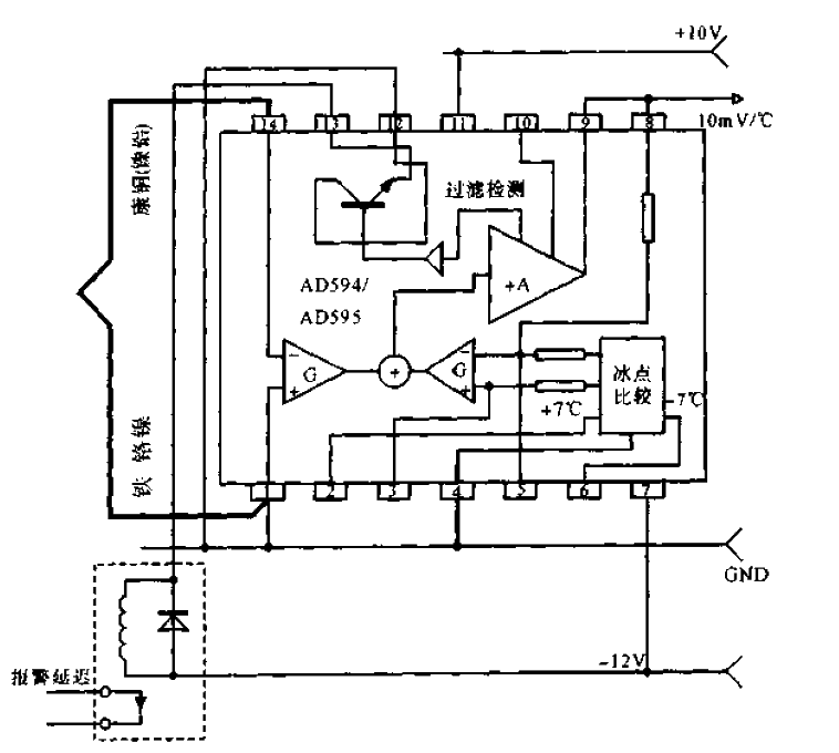 Thermocouple dual power supply alarm circuit