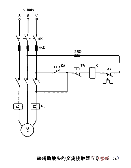 Emergency wiring of AC contactor lacking auxiliary contacts