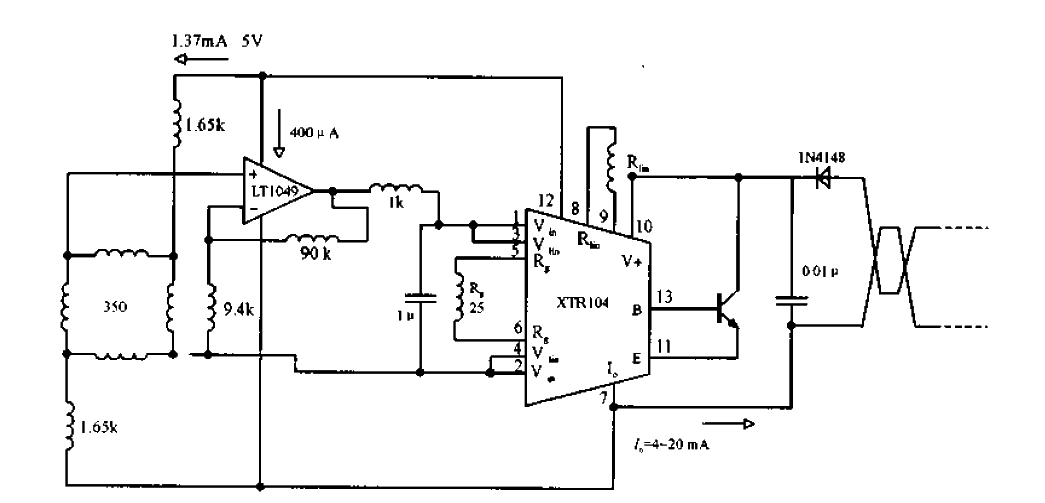 Two-wire strain pressure sensor conversion circuit