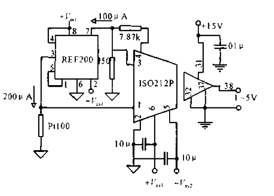 Isolated and amplified platinum resistance temperature measurement circuit