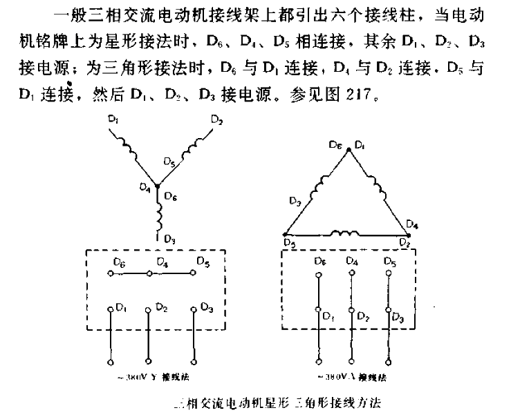 Three-phase AC motor star-delta wiring method