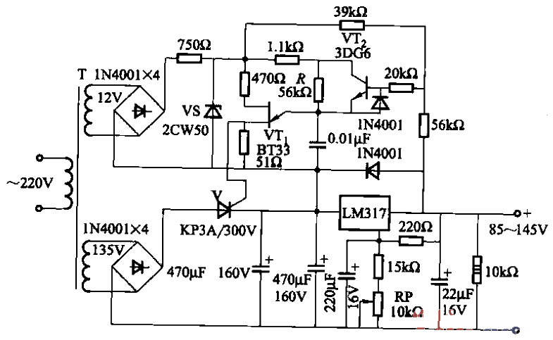 73. Adjustable output 85 to 145V<strong>Stabilized power supply circuit</strong>.gif