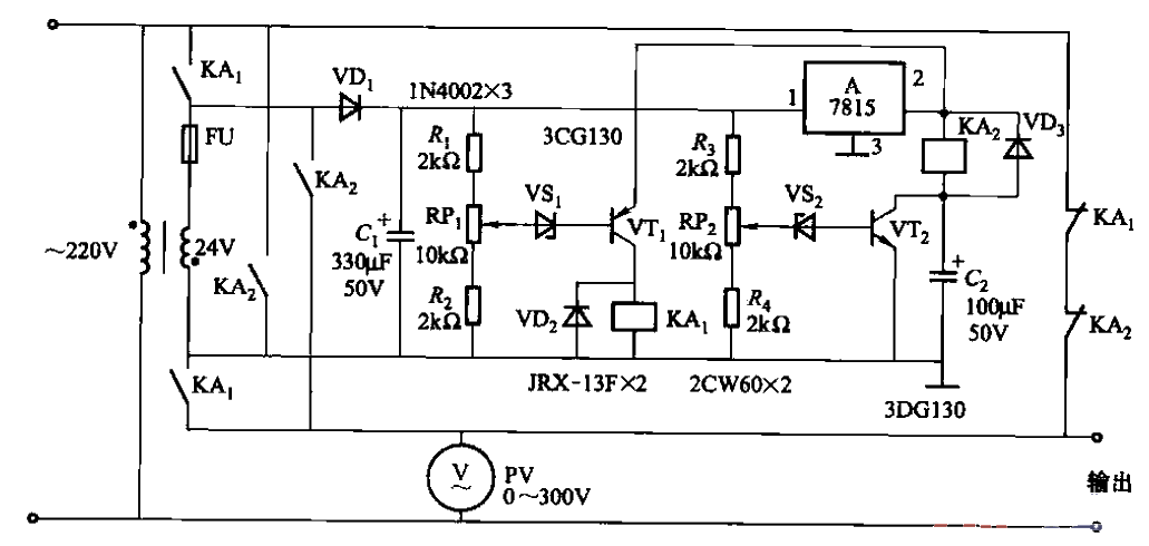 One of the relay-controlled autotransformer AC stabilized power supply circuits