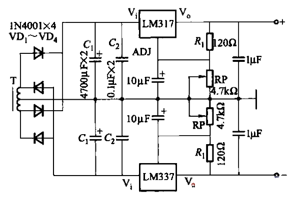 60.<strong>Output<strong>voltage</strong></strong>Adjustable bipolar<strong>stabilized power supply circuit</strong>.gif