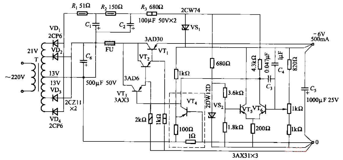 Voltage stabilizing circuit with auxiliary power supply and overcurrent protection Part 2