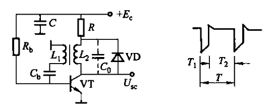 Table 15-9. Commonly used non-sinusoidal<strong>oscillator circuits</strong>, waveforms and <strong>frequency calculation</strong> formulas-pulse wave oscillator-transformer<strong>intermittent oscillator</strong>.gif