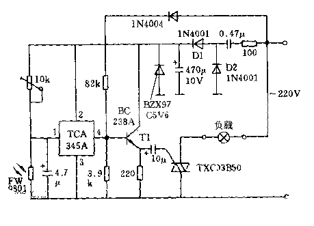 Light controlled switch circuit diagram of bidirectional thyristor