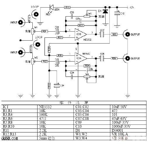 NE5532 high-fidelity stereo headphone amplifier circuit diagram