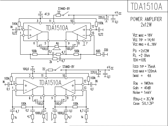 TDA1510A power amplifier circuit diagram