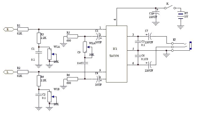 Headphones composed of TA7376<strong><strong>Amplification circuit diagram</strong></strong>.jpg