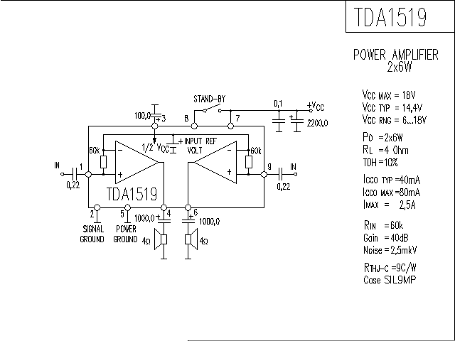 TDA1519 power amplifier circuit diagram