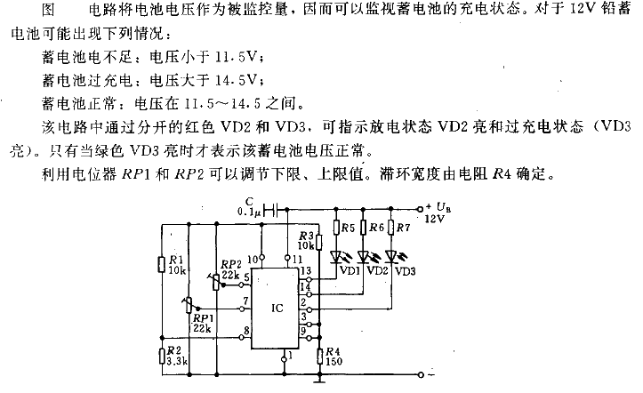 Monitor and control 12V battery voltage using window discriminator