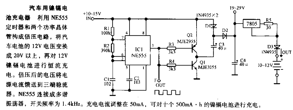 Nickel-cadmium battery charger for automobiles