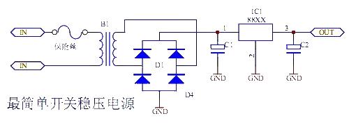 The simplest switching regulated power supply circuit diagram